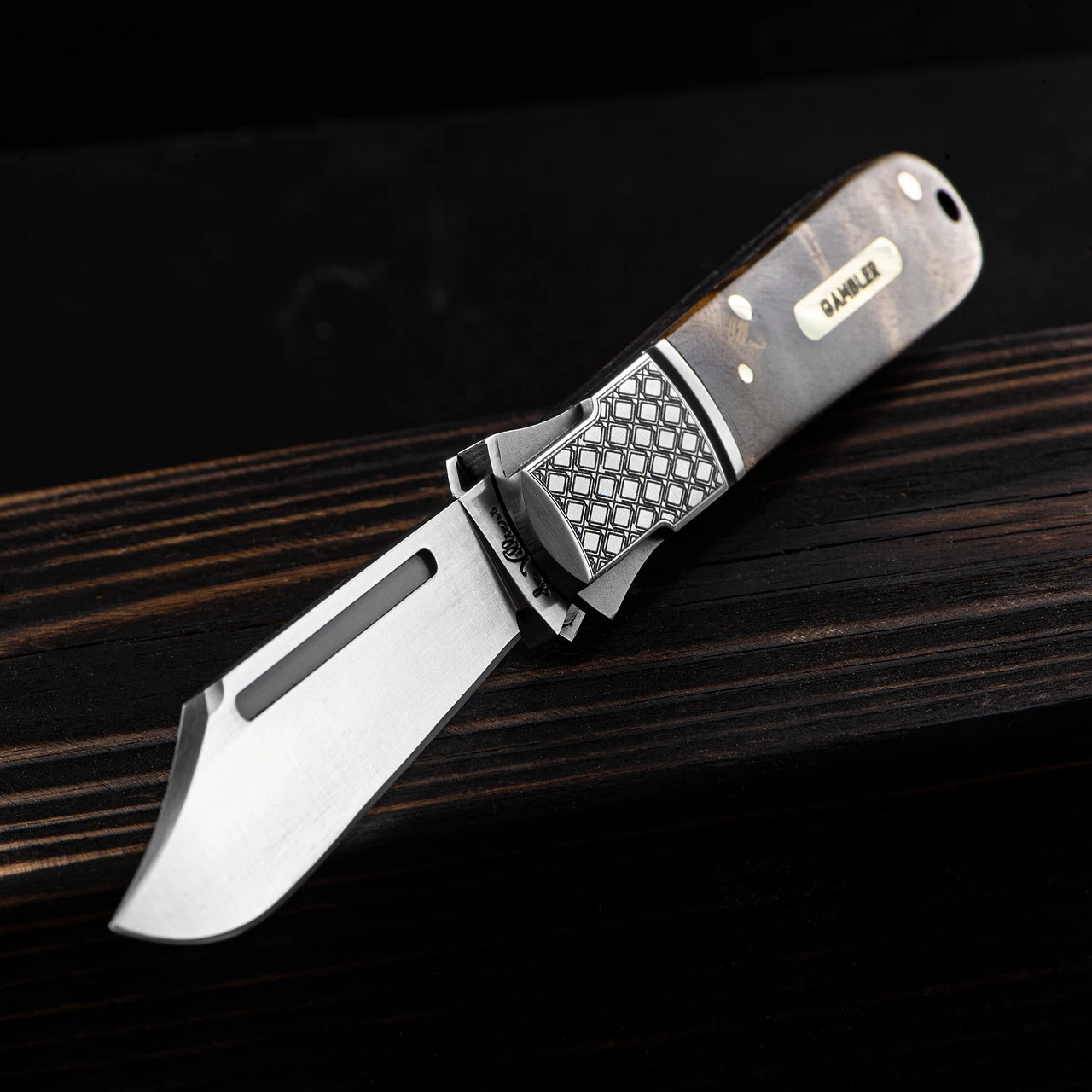 Andre De Villiers Gambler Burlwood NLA Folding Knife 4 Andre De Villiers Gambler Burlwood NLA Folding Knife - Image 2