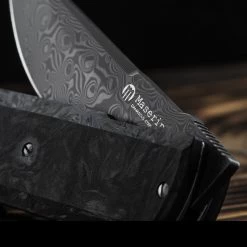Maserin Silver 410 Fat Carbon Damascus Folding Knife -Professional Outdoor Equipment Store MAS410DNdet4 96962.1689327732